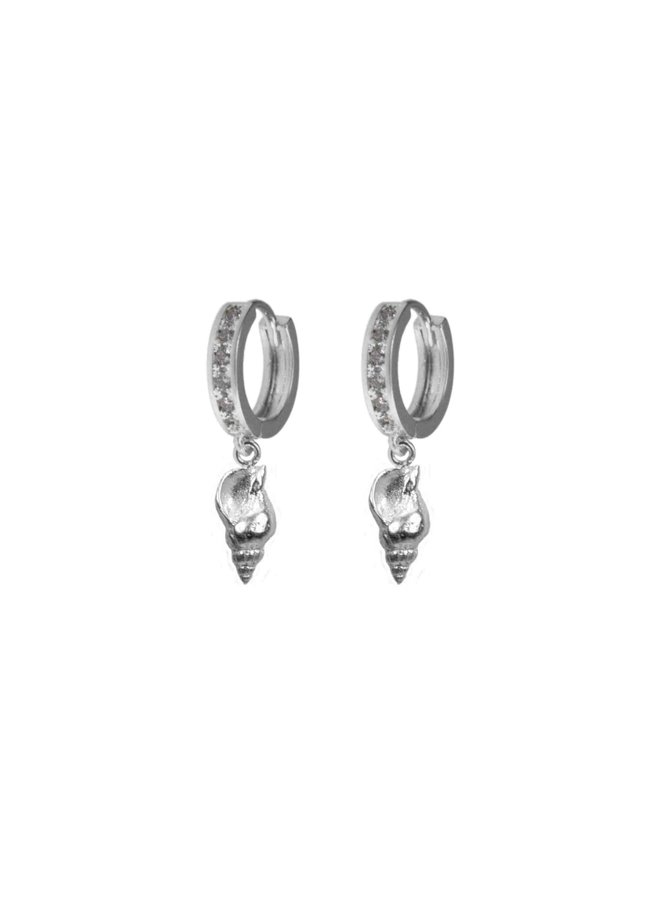 Silver Crystal Conch Hoop Earring