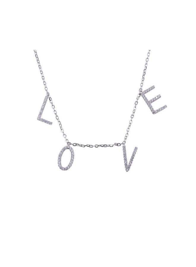 Cubic Zircon LOVE Necklace - Silver