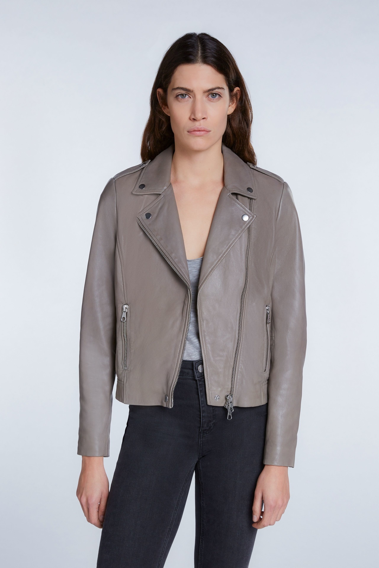 Taupe leather jacket womens Clearance
