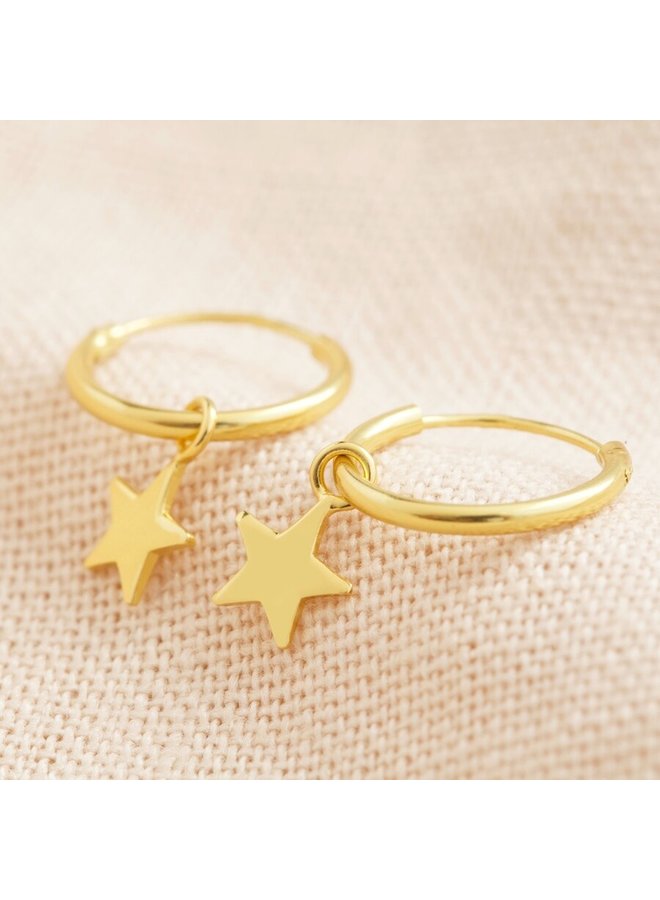 Sterling Silver Tiny Star Hoop Earrings - Gold