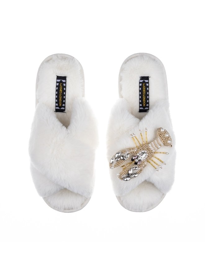 Pearl & Gold Lobster Slippers - Cream