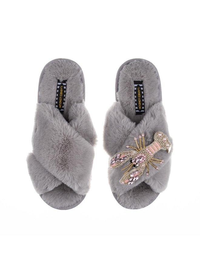 Pink Lobster Slippers - Grey