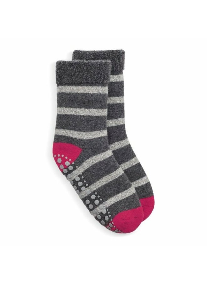 Slipper Socks Glitter Stripe - Grey/Silver/Pink