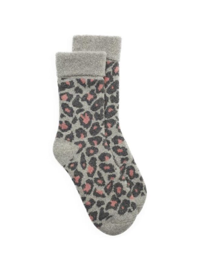 Slipper Socks Leopard - Grey/Pale Pink