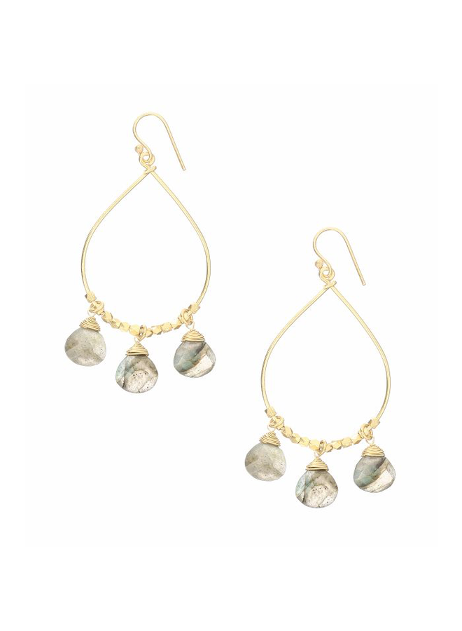 Bella Gemstone drop Hoop Earrings - Labradorite