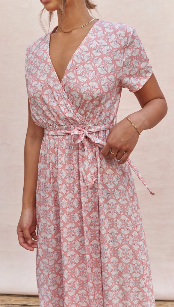 pale pink wrap dress