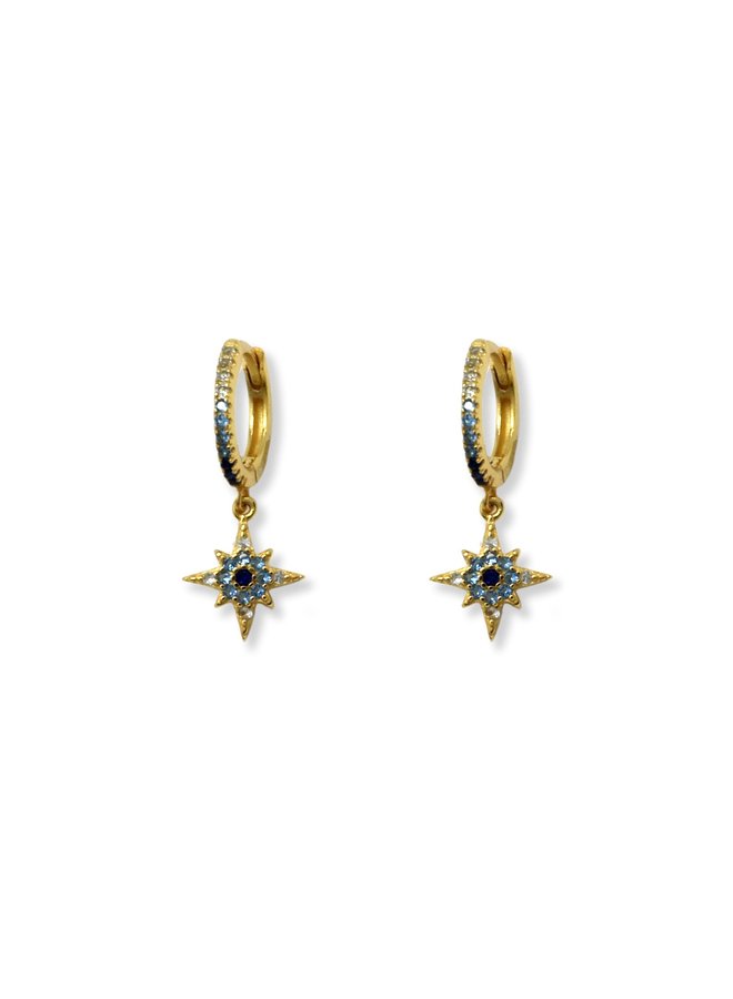 Cohan Blue Ombre CZ Gold Hoop Star Earrings