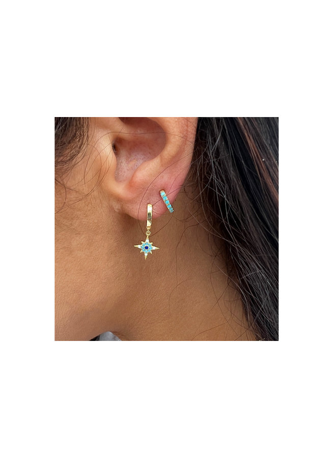 Cohan Blue Ombre CZ Gold Hoop Star Earrings