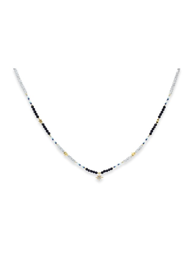 Aditi Black Beaded Star Necklace - Gold