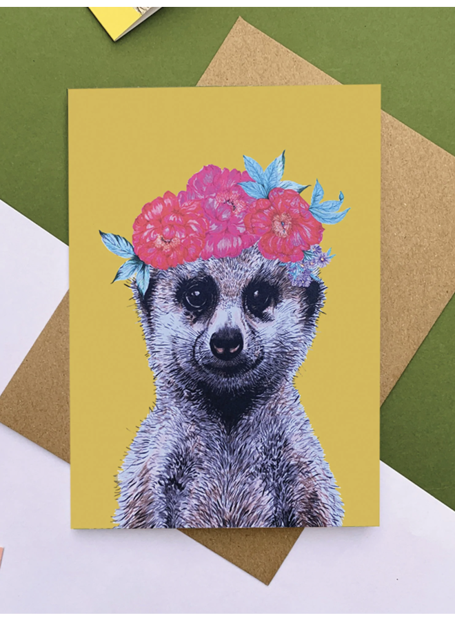 Meerkat Floral Headdress Mustard Card