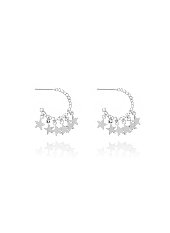Aura Multi Star Hoop Earrings - Silver