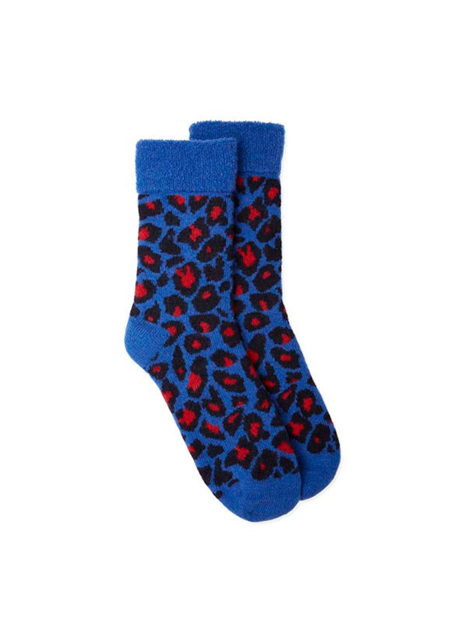 Slipper Socks Leopard - Blue/Navy/Red