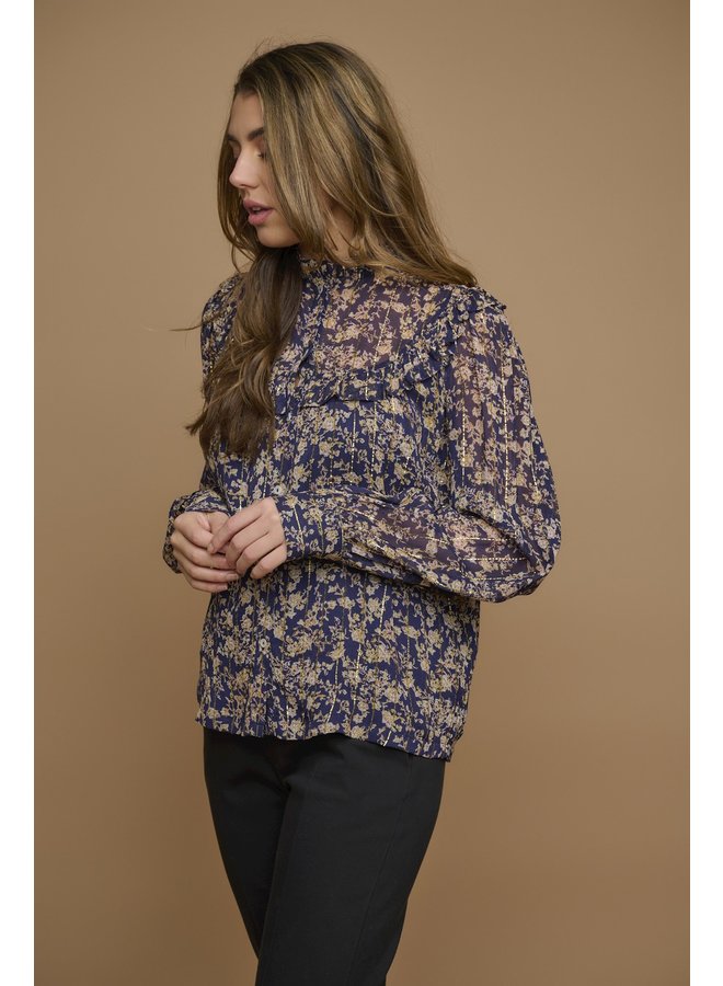 Reina Blouse with Ruffle - Navy Flower