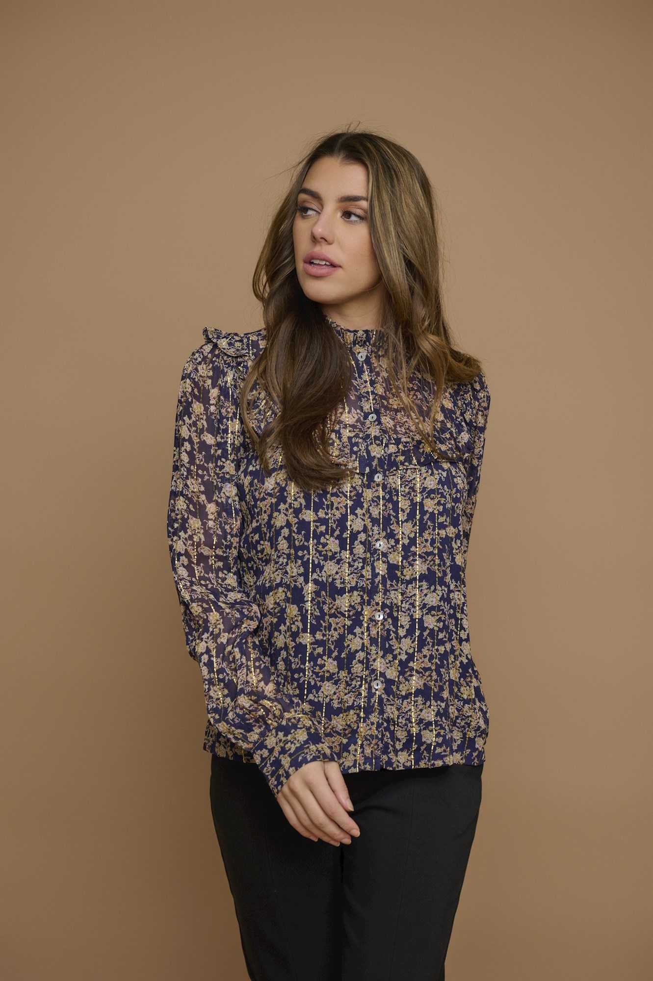 Reina Blouse with Ruffle - Navy Flower | Doodie Stark - Doodie Stark