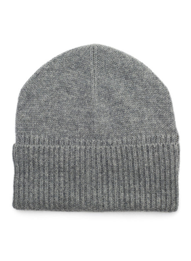 Loose Rib Cashmere Beanie - Grey