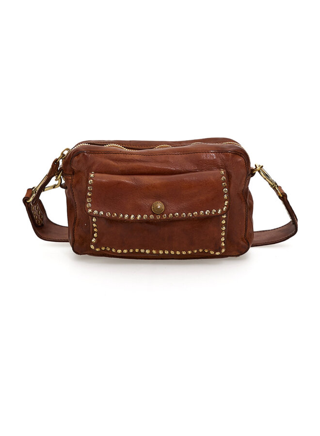 Bowling Bag with Studs - Cognac