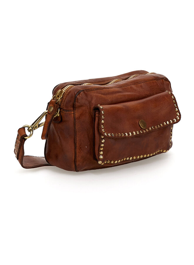 Bowling Bag with Studs - Cognac