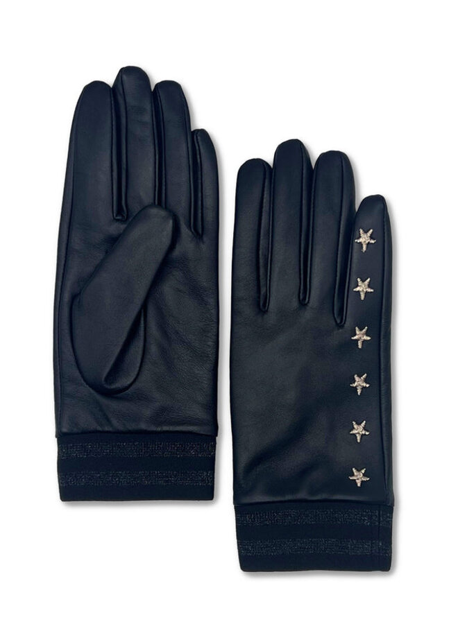 Elvis Star Embroidered Leather Glove - Black