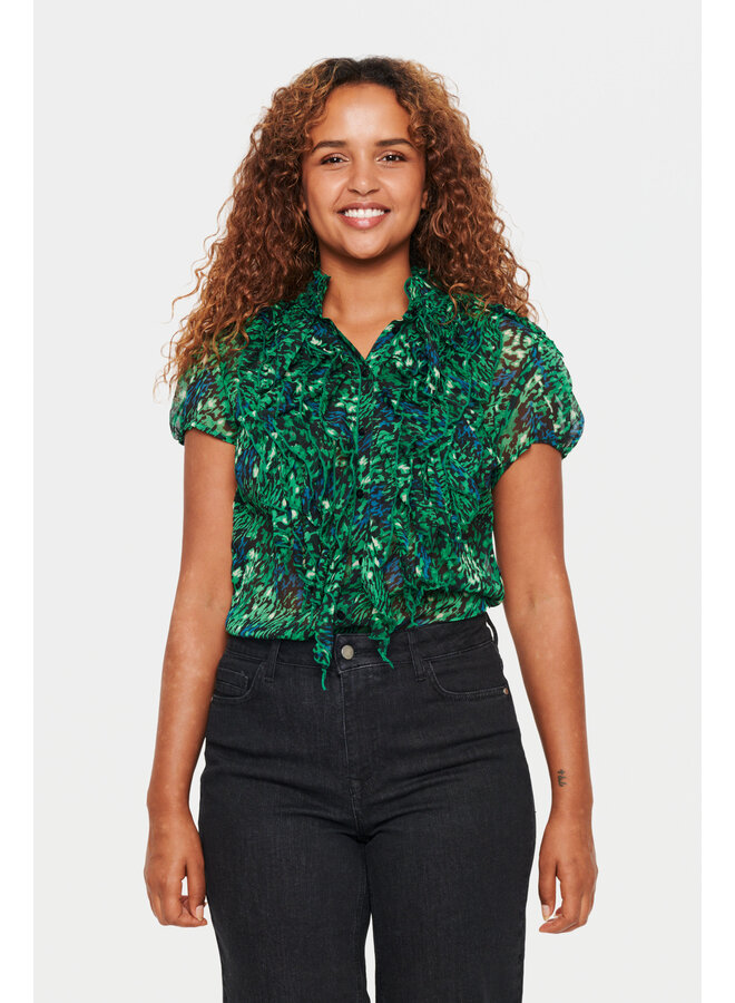 Lilja Crinkle SS Shirt - Verdant Green Brushed Blooms