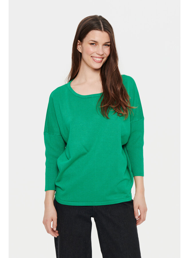 Mila R-Neck Pullover - Verdant Green Melange