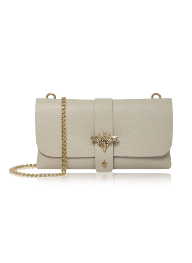 Leather Clutch with Butterfly - Cream