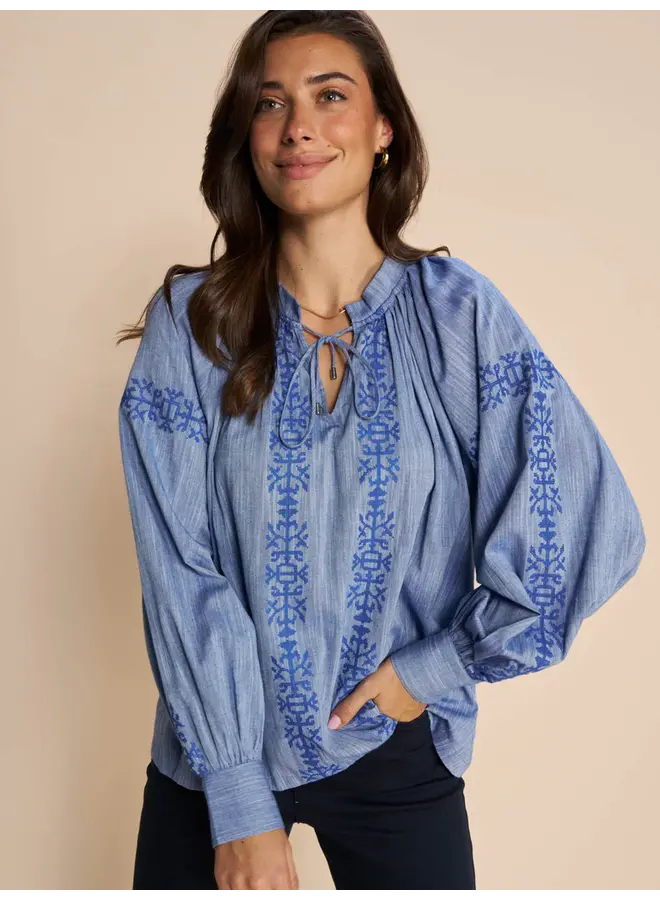 Tessa Embroidery Shirt - Blue Shadow