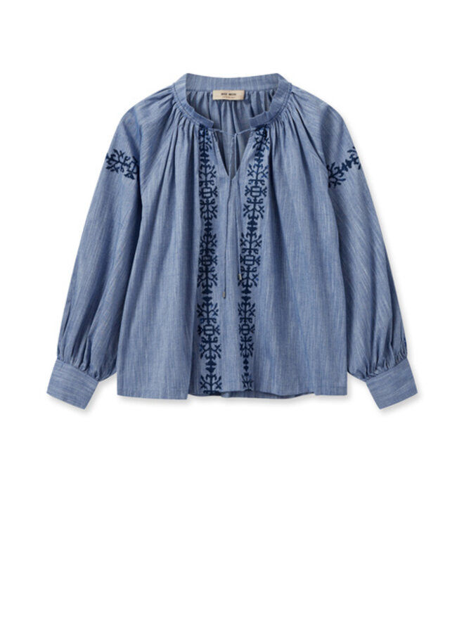 Tessa Embroidery Shirt - Blue Shadow