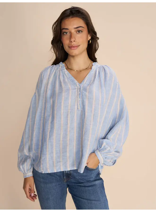 Safi Striped Linen Shirt - Cashmere Blue