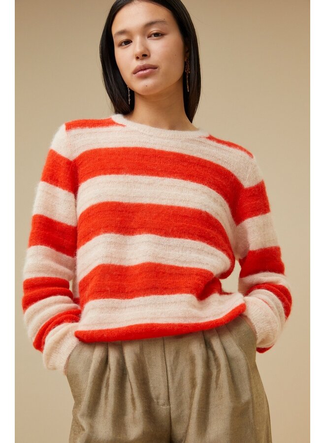 Gwen Big Stripe Pullover - Poppy Red