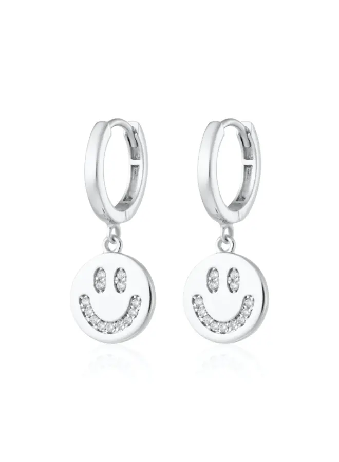 Smiley Face Hoop Earrings - Silver