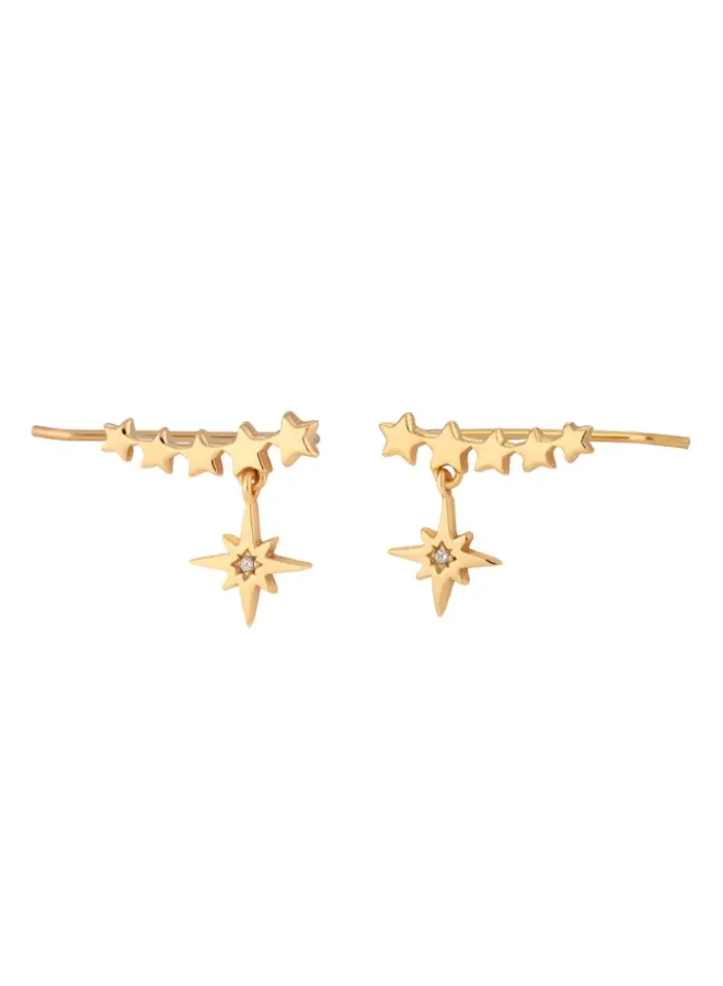 Starburst Ear Climber Earrings - Gold