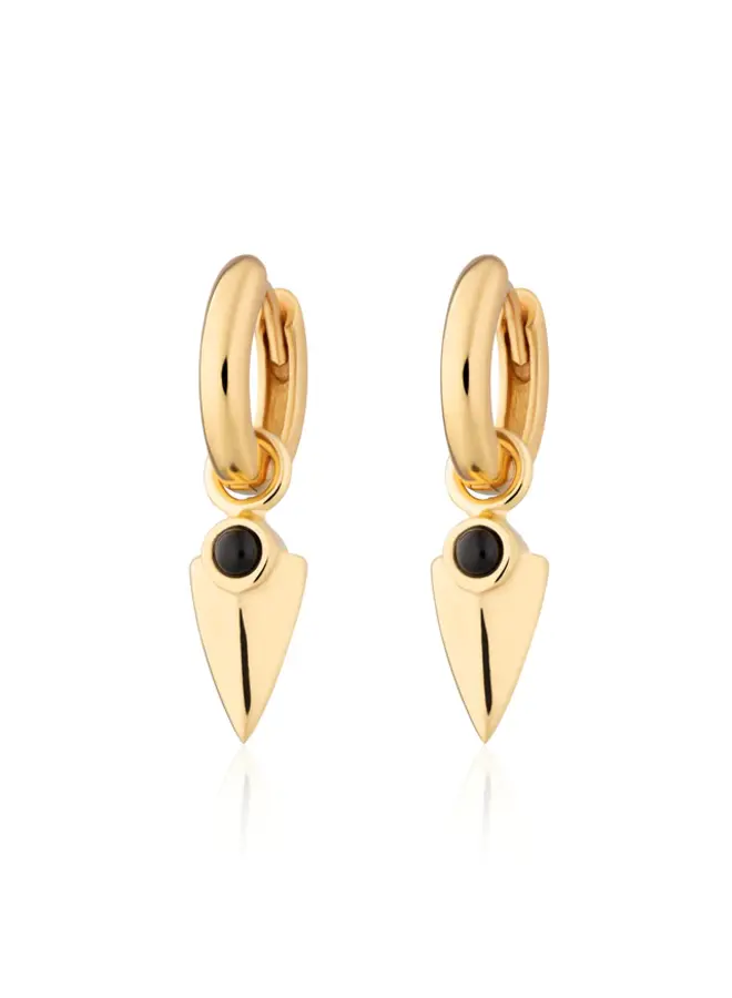 Black Onyx Shield Hoop Earrings - Gold