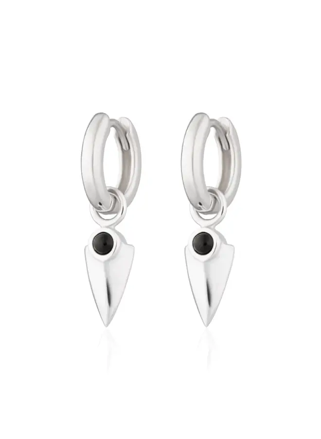 Black Onyx Shield Hoop Earrings - Silver