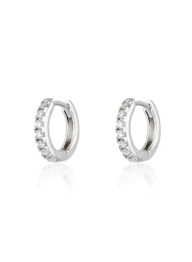 Huggie Earrings with Clear Stones - Silver