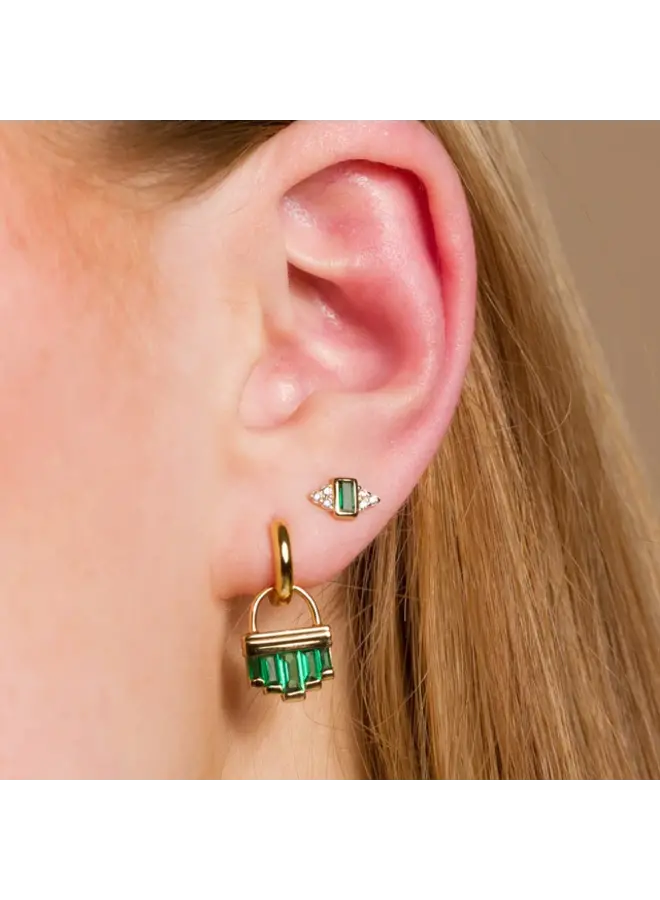 Green Cleopatra Hoop Earrings - Pair - Gold