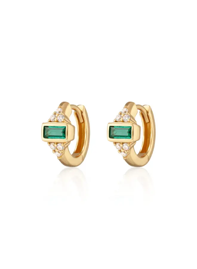 Audrey Huggies with Green Stones - Gold