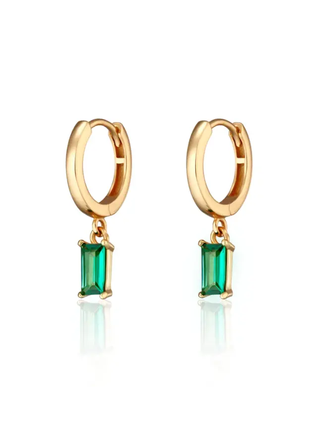 Green Baguette Hoop Earrings - Gold