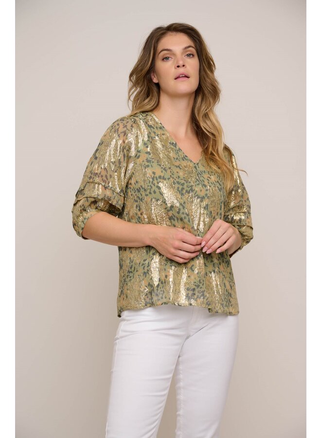 Amila Puff Sleeve Lurex Blouse - Sea Moss Lurex