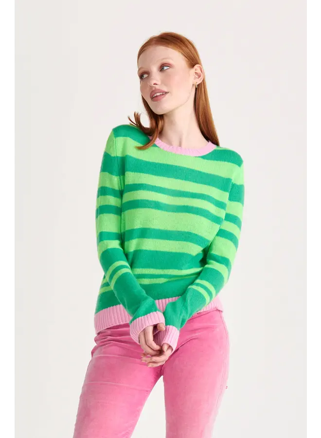 Contrast Stripe Jumper - Rose/Bright Green