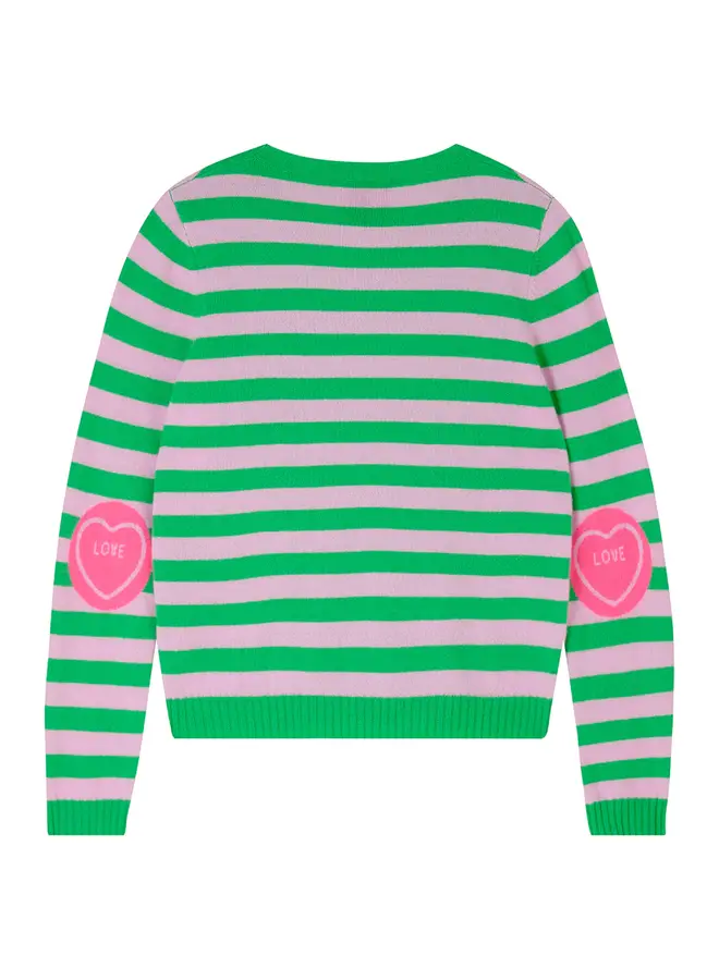 Stripe Love Patch Crew - Green/Pink
