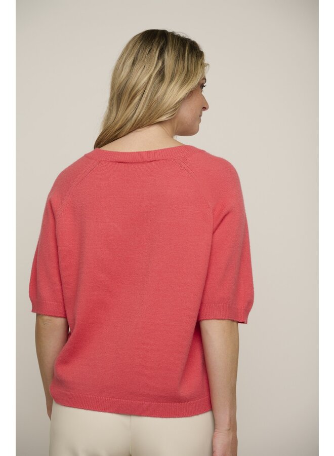 Ellie V-Neck Short Sleeve Sweater - Coral