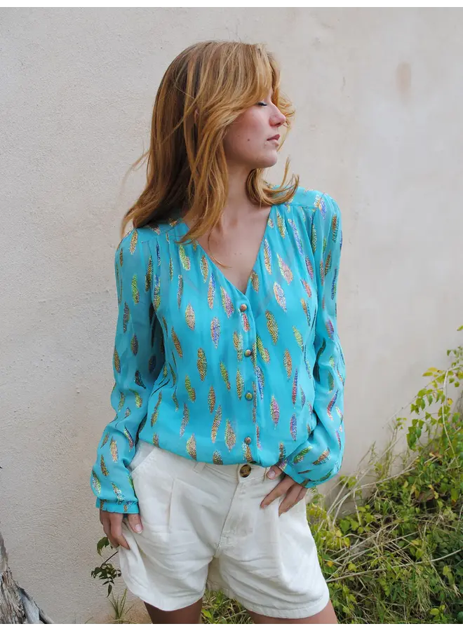 Betty Blouse - Turquoise Metallic Sunset