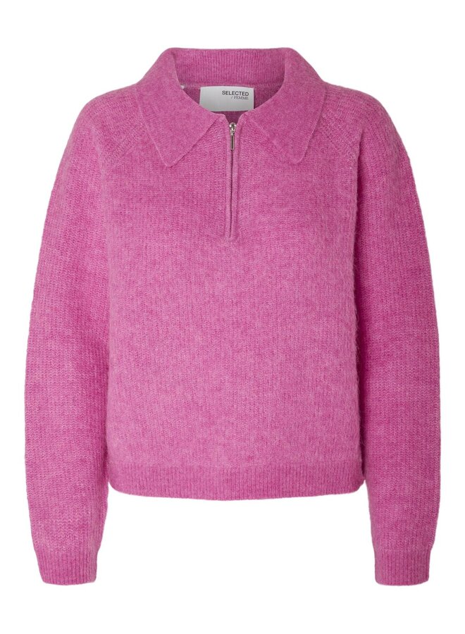 Sia-Mynte Half Zip Knit - Phlox Pink Melange