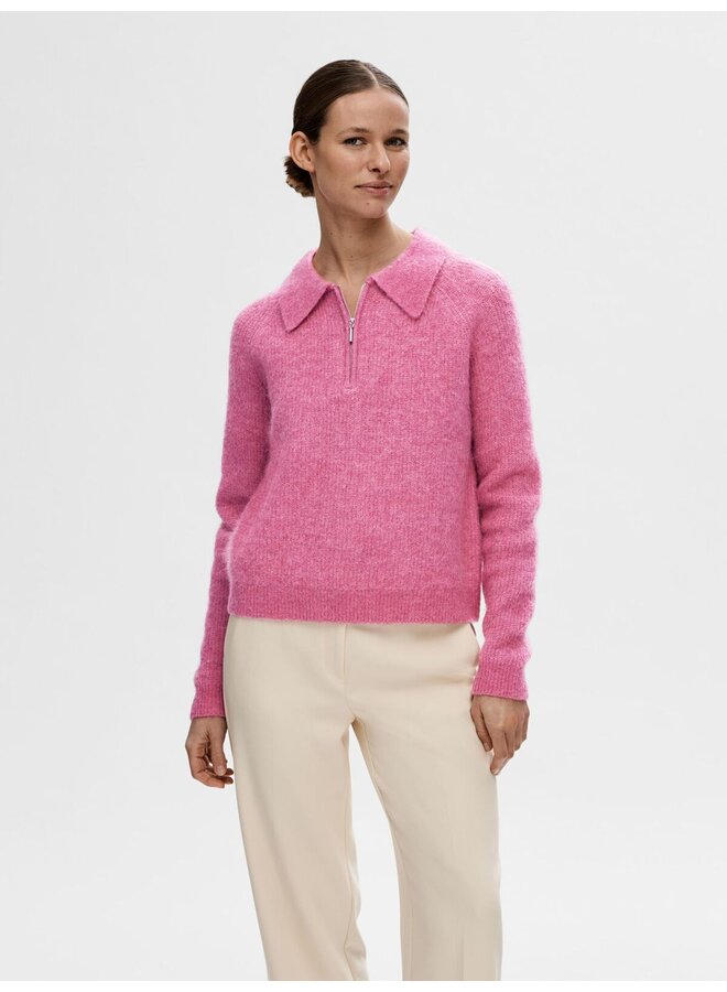 Sia-Mynte Half Zip Knit - Phlox Pink Melange