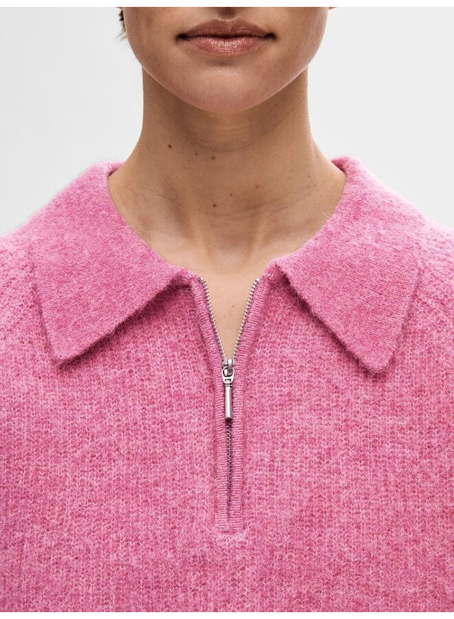 Sia-Mynte Half Zip Knit - Phlox Pink Melange