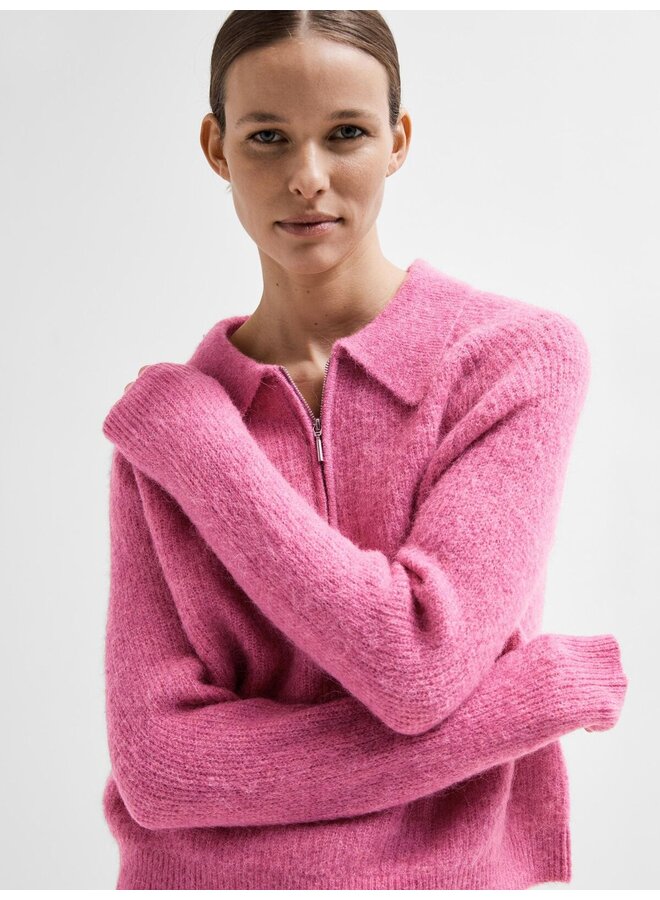 Sia-Mynte Half Zip Knit - Phlox Pink Melange