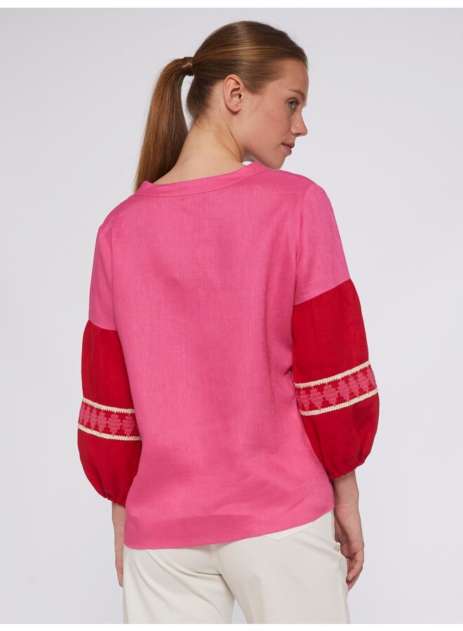 Kaya Blouse - Pink Linen