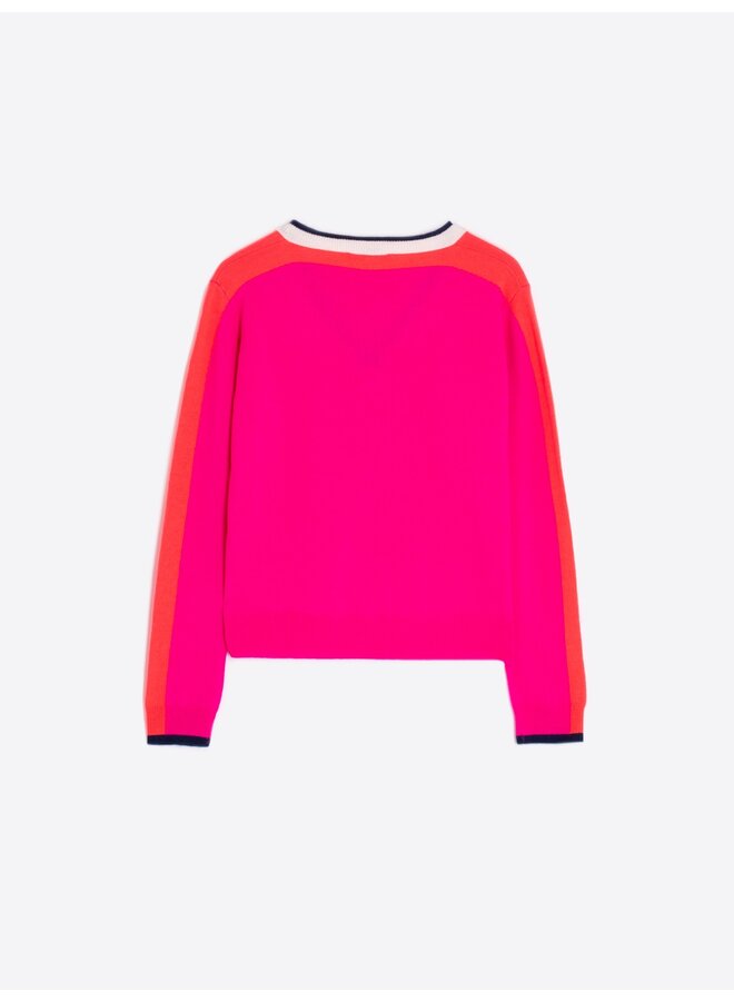 Colour Block Sweater - Ecru/Pink/Orange
