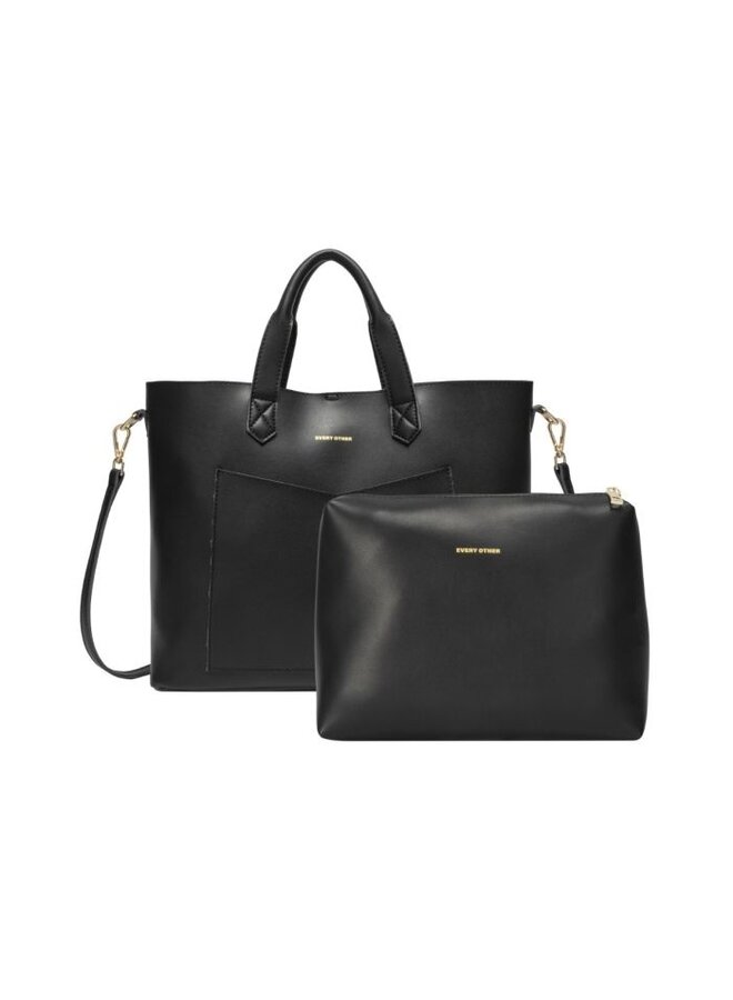 Twin Pocketed Tote Bag - Black