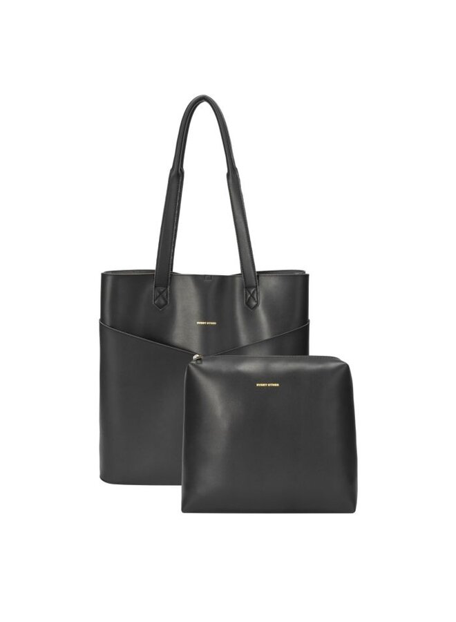 Pocketed Portrait Tote Bag- Black